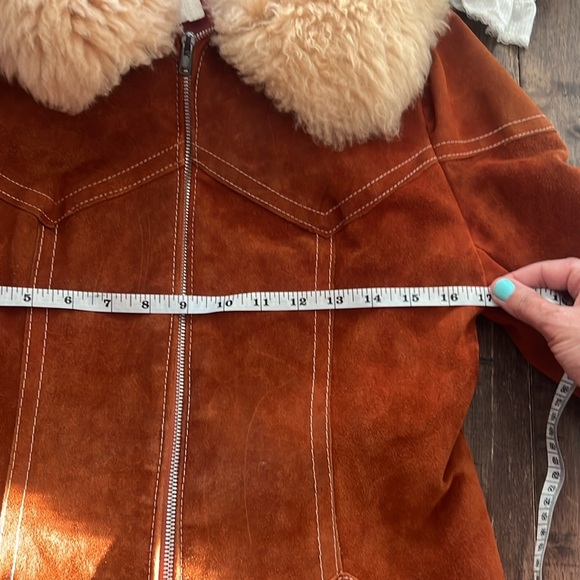 Vintage 1970s Brown Suede Leather Fur Lined Penny Lane Jacket XS - Picture 16 of 17